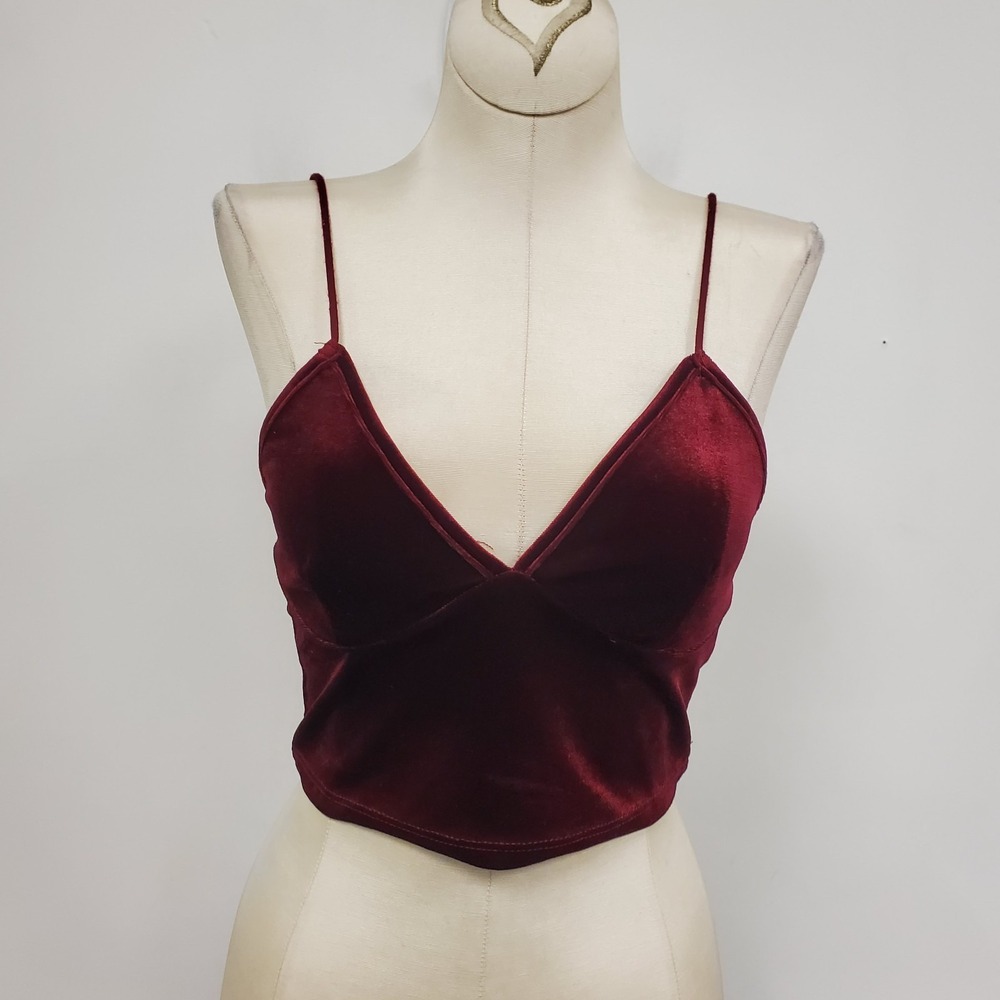 Y2K Velvet Cropped Babydoll V Neck Top‎ Size XS Red Vampire Whimsigoth Grunge